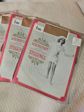 Lot Of 2 Pairs (S/M) Vintage 60s-70s Springfoot Sheer Nylon Mesh Stockings